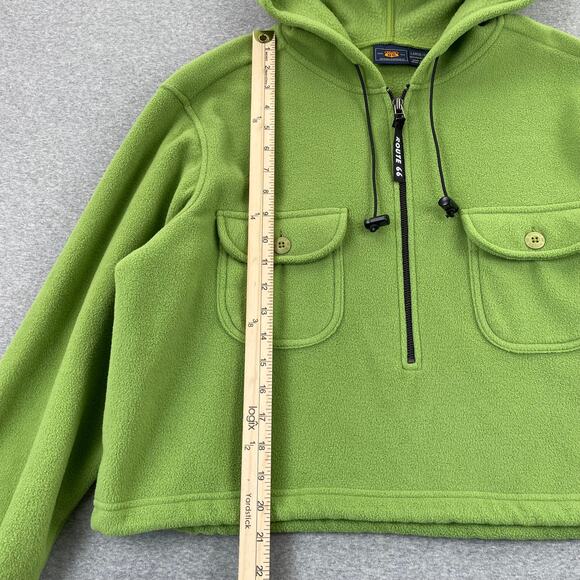 Y2K Route 66 Fleece Sweatshirt Womens L Lime Green Cropped Hoodie 1/2 Zip Retro - Picture 7 of 16